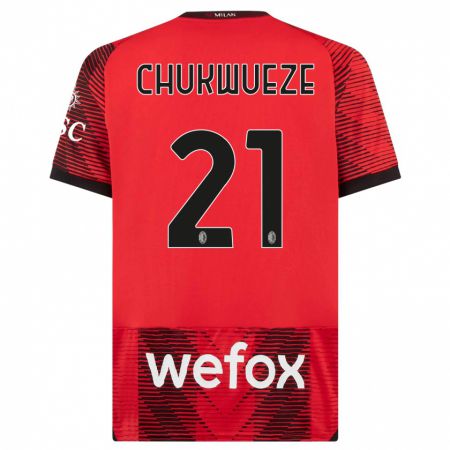 Kandiny Niño Camiseta Samuel Chukwueze #21 Negro Rojo 1ª Equipación 2023/24 La Camisa Chile