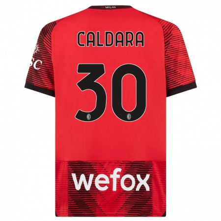 Kandiny Niño Camiseta Mattia Caldara #30 Negro Rojo 1ª Equipación 2023/24 La Camisa Chile