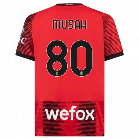 Kandiny Niño Camiseta Yunus Musah #80 Negro Rojo 1ª Equipación 2023/24 La Camisa Chile