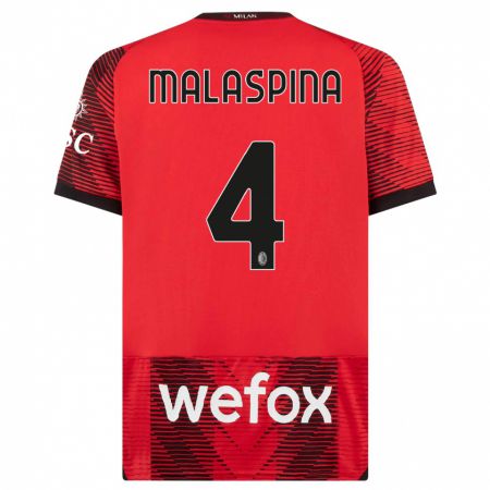 Kandiny Niño Camiseta Mattia Malaspina #4 Negro Rojo 1ª Equipación 2023/24 La Camisa Chile