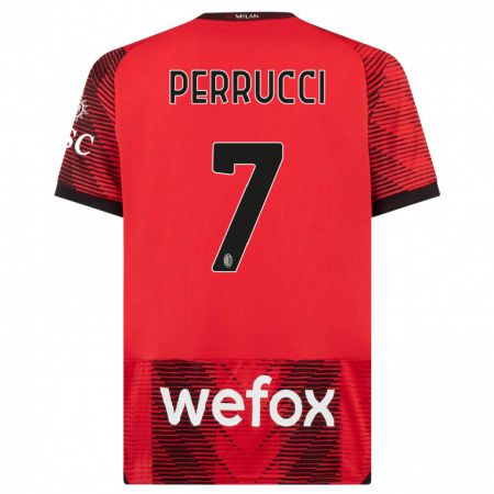Kandiny Niño Camiseta Vincenzo Perrucci #7 Negro Rojo 1ª Equipación 2023/24 La Camisa Chile