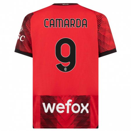 Kandiny Niño Camiseta Francesco Camarda #9 Negro Rojo 1ª Equipación 2023/24 La Camisa Chile