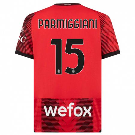 Kandiny Niño Camiseta Pietro Parmiggiani #15 Negro Rojo 1ª Equipación 2023/24 La Camisa Chile