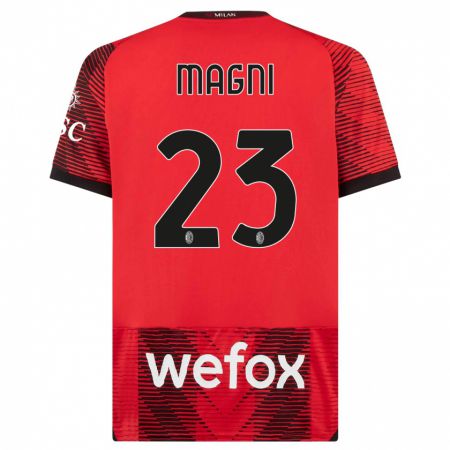 Kandiny Niño Camiseta Vittorio Magni #23 Negro Rojo 1ª Equipación 2023/24 La Camisa Chile