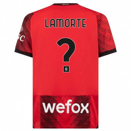 Kandiny Niño Camiseta Alessandro Lamorte #0 Negro Rojo 1ª Equipación 2023/24 La Camisa Chile