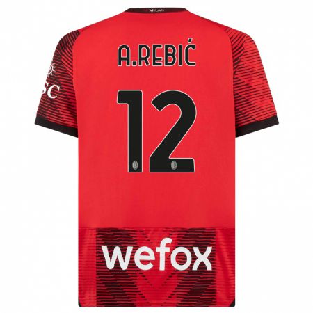 Kandiny Niño Camiseta Ante Rebic #12 Negro Rojo 1ª Equipación 2023/24 La Camisa Chile