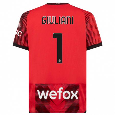 Kandiny Niño Camiseta Laura Giuliani #1 Negro Rojo 1ª Equipación 2023/24 La Camisa Chile