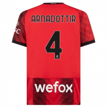 Kandiny Niño Camiseta Guony Arnadottir #4 Negro Rojo 1ª Equipación 2023/24 La Camisa Chile