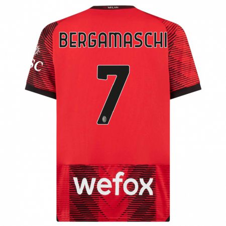 Kandiny Niño Camiseta Valentina Bergamaschi #7 Negro Rojo 1ª Equipación 2023/24 La Camisa Chile