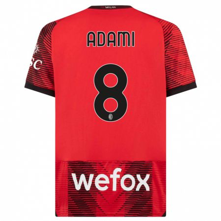 Kandiny Niño Camiseta Greta Adami #8 Negro Rojo 1ª Equipación 2023/24 La Camisa Chile
