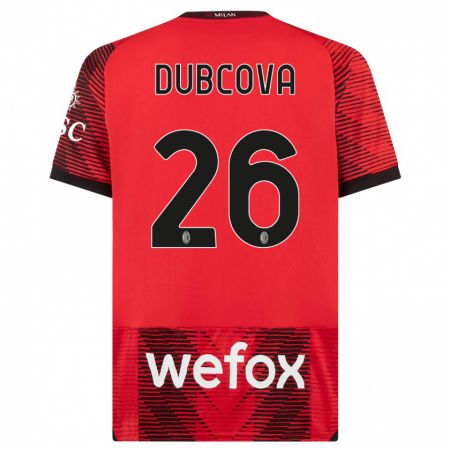 Kandiny Niño Camiseta Michaela Dubcova #26 Negro Rojo 1ª Equipación 2023/24 La Camisa Chile