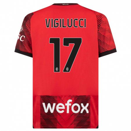 Kandiny Niño Camiseta Valery Vigilucci #17 Negro Rojo 1ª Equipación 2023/24 La Camisa Chile