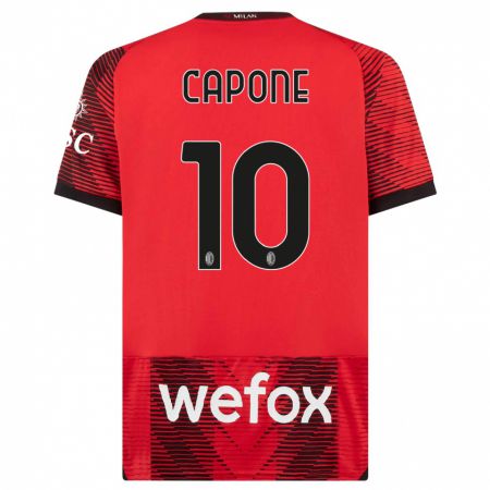 Kandiny Niño Camiseta Andrea Capone #10 Negro Rojo 1ª Equipación 2023/24 La Camisa Chile