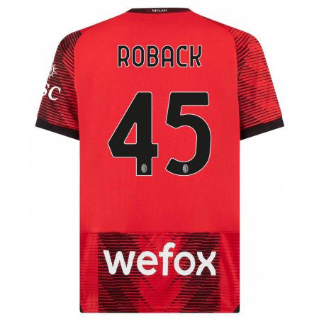 Kandiny Niño Camiseta Emil Roback #45 Negro Rojo 1ª Equipación 2023/24 La Camisa Chile