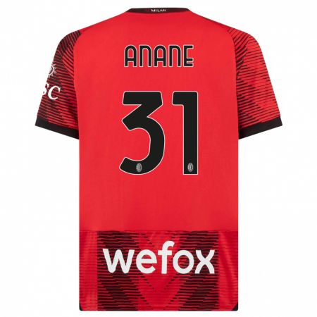 Kandiny Niño Camiseta Emmanuel Anane #31 Negro Rojo 1ª Equipación 2023/24 La Camisa Chile