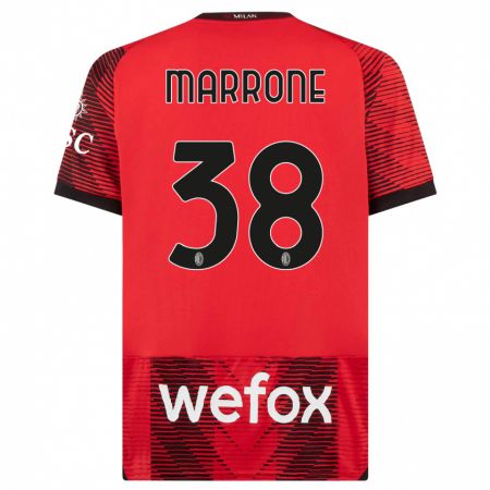 Kandiny Niño Camiseta Federico Marrone #38 Negro Rojo 1ª Equipación 2023/24 La Camisa Chile