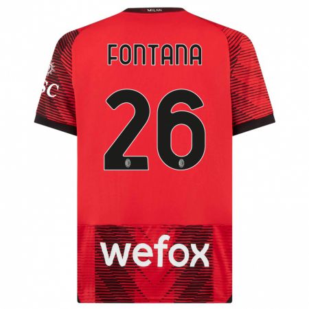 Kandiny Niño Camiseta Francesco Fontana #26 Negro Rojo 1ª Equipación 2023/24 La Camisa Chile