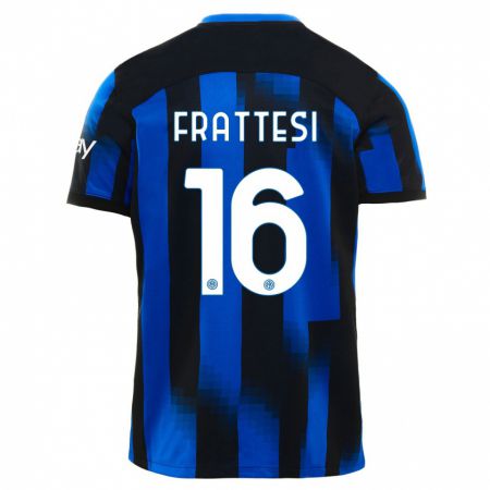 Kandiny Niño Camiseta Davide Frattesi #16 Azul Negro 1ª Equipación 2023/24 La Camisa Chile
