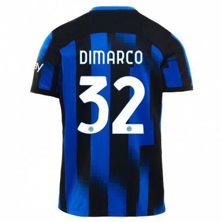 Kandiny Niño Camiseta Federico Dimarco #32 Azul Negro 1ª Equipación 2023/24 La Camisa Chile