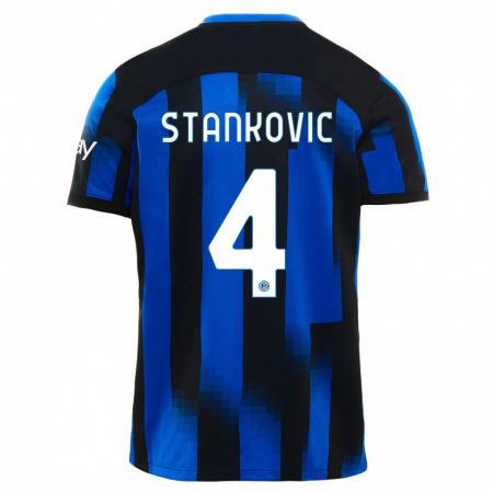 Kandiny Niño Camiseta Aleksandar Stankovic #4 Azul Negro 1ª Equipación 2023/24 La Camisa Chile