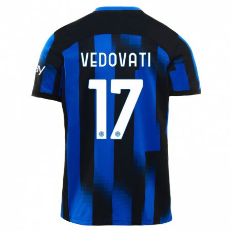 Kandiny Niño Camiseta Gabriele Vedovati #17 Azul Negro 1ª Equipación 2023/24 La Camisa Chile
