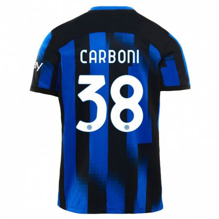 Kandiny Niño Camiseta Valentin Carboni #38 Azul Negro 1ª Equipación 2023/24 La Camisa Chile