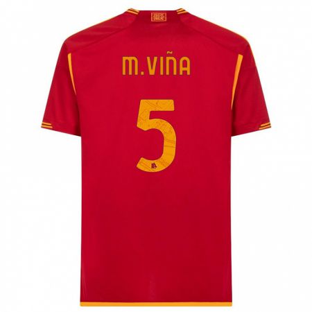 Kandiny Niño Camiseta Matias Vina #5 Rojo 1ª Equipación 2023/24 La Camisa Chile