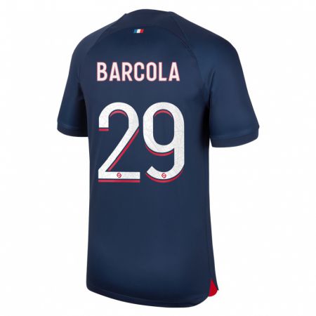 Kandiny Niño Camiseta Bradley Barcola #29 Azul Rojo 1ª Equipación 2023/24 La Camisa Chile