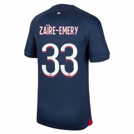 Kandiny Niño Camiseta Warren Zaïre-Emery #33 Azul Rojo 1ª Equipación 2023/24 La Camisa Chile