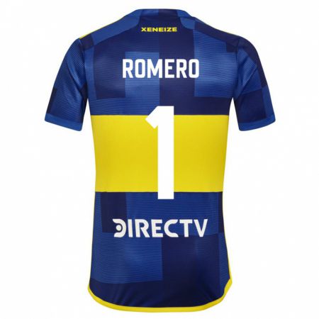 Kandiny Niño Camiseta Sergio Romero #1 Azul Oscuro Amarillo 1ª Equipación 2023/24 La Camisa Chile