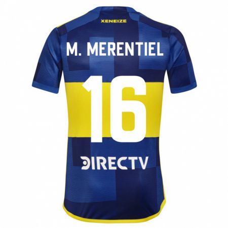 Kandiny Niño Camiseta Miguel Merentiel #16 Azul Oscuro Amarillo 1ª Equipación 2023/24 La Camisa Chile