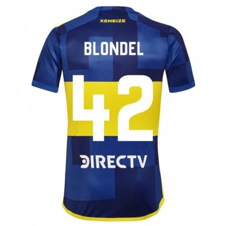 Kandiny Niño Camiseta Lucas Blondel #42 Azul Oscuro Amarillo 1ª Equipación 2023/24 La Camisa Chile