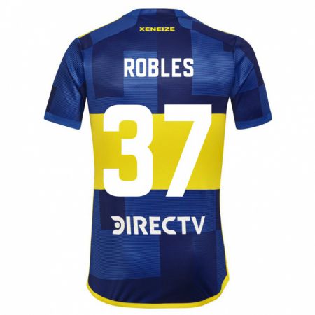 Kandiny Niño Camiseta Sebastián Díaz Robles #37 Azul Oscuro Amarillo 1ª Equipación 2023/24 La Camisa Chile