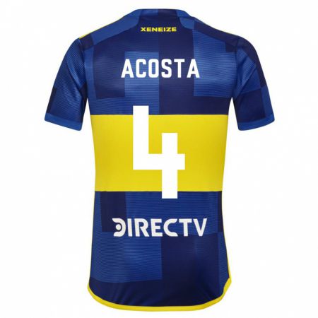 Kandiny Niño Camiseta Natan Acosta #4 Azul Oscuro Amarillo 1ª Equipación 2023/24 La Camisa Chile
