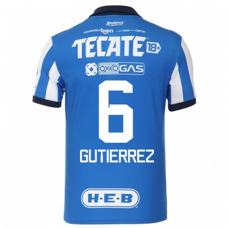 Kandiny Niño Camiseta Édson Gutiérrez #6 Azul Blanco 1ª Equipación 2023/24 La Camisa Chile