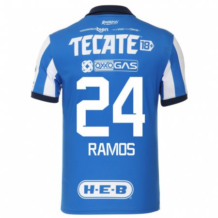Kandiny Niño Camiseta César Ramos #24 Azul Blanco 1ª Equipación 2023/24 La Camisa Chile