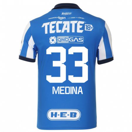Kandiny Niño Camiseta Stefan Medina #33 Azul Blanco 1ª Equipación 2023/24 La Camisa Chile