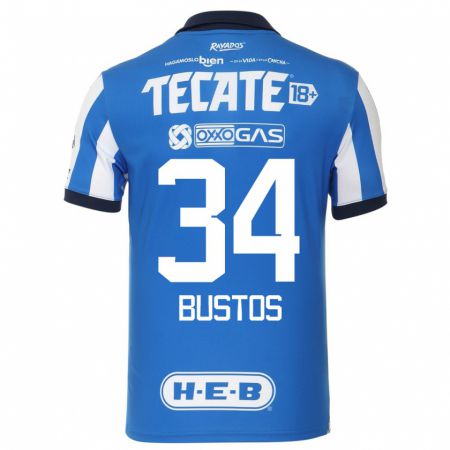 Kandiny Niño Camiseta César Bustos #34 Azul Blanco 1ª Equipación 2023/24 La Camisa Chile