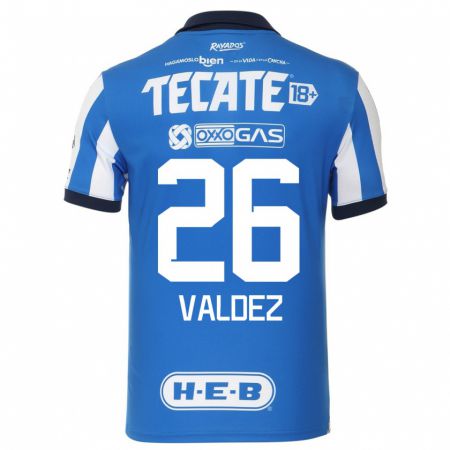 Kandiny Niño Camiseta Valeria Valdez #26 Azul Blanco 1ª Equipación 2023/24 La Camisa Chile