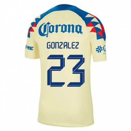 Kandiny Niño Camiseta Itzel Gonzalez #23 Amarillo 1ª Equipación 2023/24 La Camisa Chile