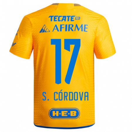 Kandiny Niño Camiseta Sebastián Córdova #17 Amarillo 1ª Equipación 2023/24 La Camisa Chile