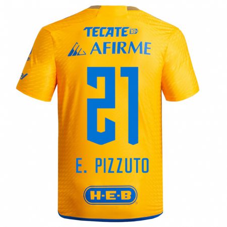 Kandiny Niño Camiseta Eugenio Pizzuto #21 Amarillo 1ª Equipación 2023/24 La Camisa Chile
