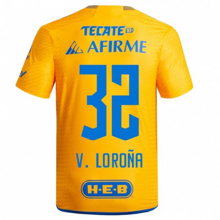 Kandiny Niño Camiseta Vladimir Loroña #32 Amarillo 1ª Equipación 2023/24 La Camisa Chile