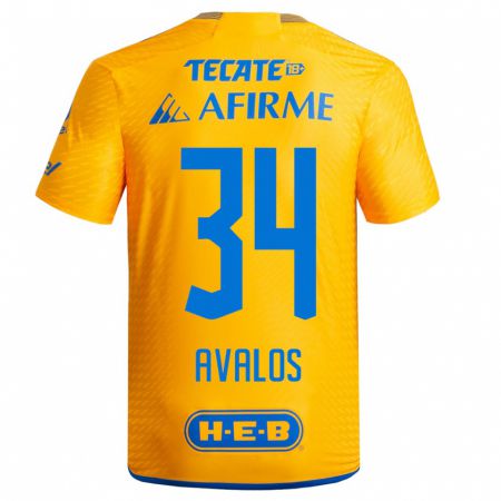 Kandiny Niño Camiseta Erick Avalos #34 Amarillo 1ª Equipación 2023/24 La Camisa Chile
