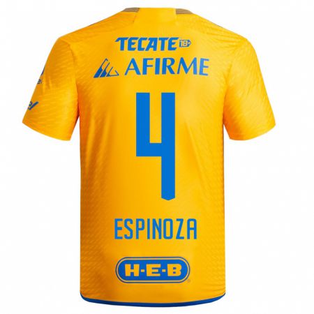 Kandiny Niño Camiseta Greta Espinoza #4 Amarillo 1ª Equipación 2023/24 La Camisa Chile