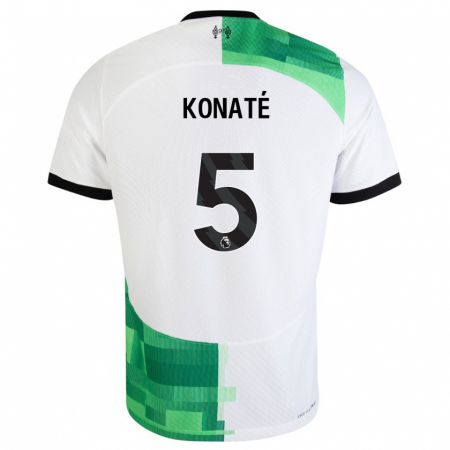 Kandiny Niño Camiseta Ibrahima Konaté #5 Blanco Verde 2ª Equipación 2023/24 La Camisa Chile