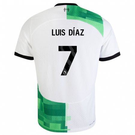 Kandiny Niño Camiseta Luis Díaz #7 Blanco Verde 2ª Equipación 2023/24 La Camisa Chile