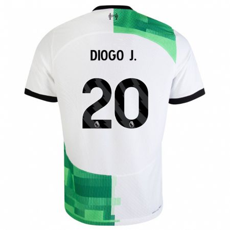 Kandiny Niño Camiseta Diogo Jota #20 Blanco Verde 2ª Equipación 2023/24 La Camisa Chile