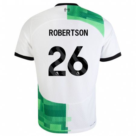 Kandiny Niño Camiseta Andrew Robertson #26 Blanco Verde 2ª Equipación 2023/24 La Camisa Chile