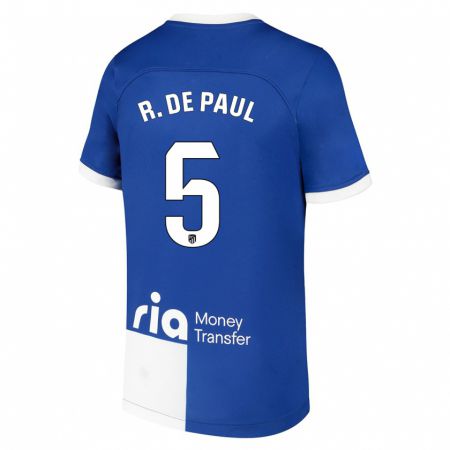 Kandiny Niño Camiseta Rodrigo De Paul #5 Azul Blanco 2ª Equipación 2023/24 La Camisa Chile